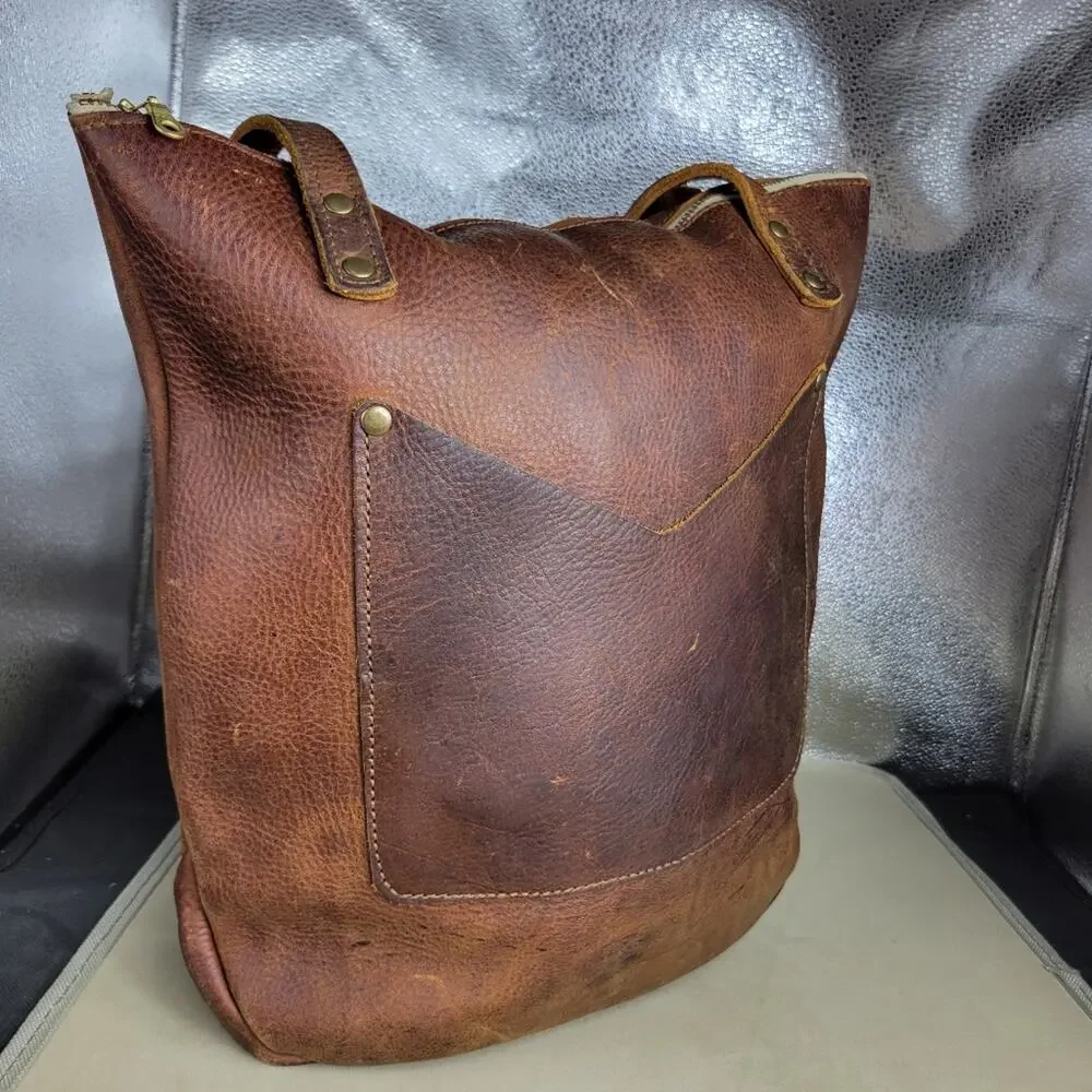 Cageless Birds Leather Tote Bag Large Shoulder Purse Brown Handcraft Minimalist - Picture 3 of 13